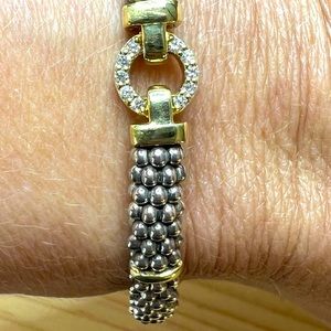 LAGOS two tone Enso 6mm diamond circle caviar bracelet